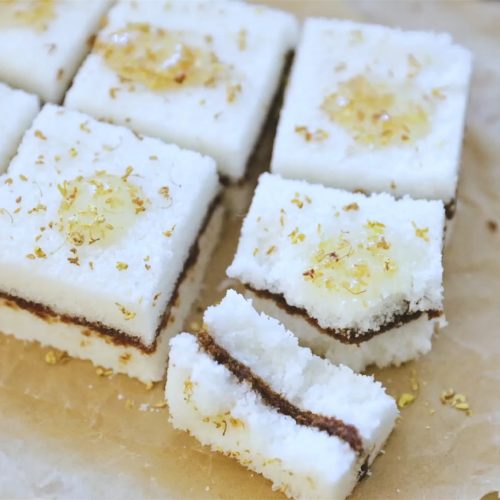 top view traditional sweet scented osmanthus cake on a white table Stock  Photo | Adobe Stock